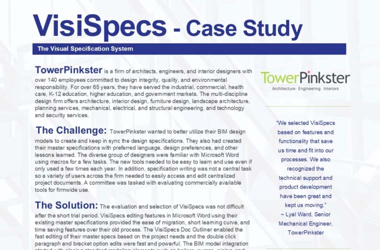 TowerPinkster Upgrades Spec Writing Solution Across Firm of Diverse Users